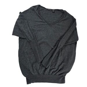 Moda International Mens Gray Cotton Cashmere V-Neck Dolman Sweater Small